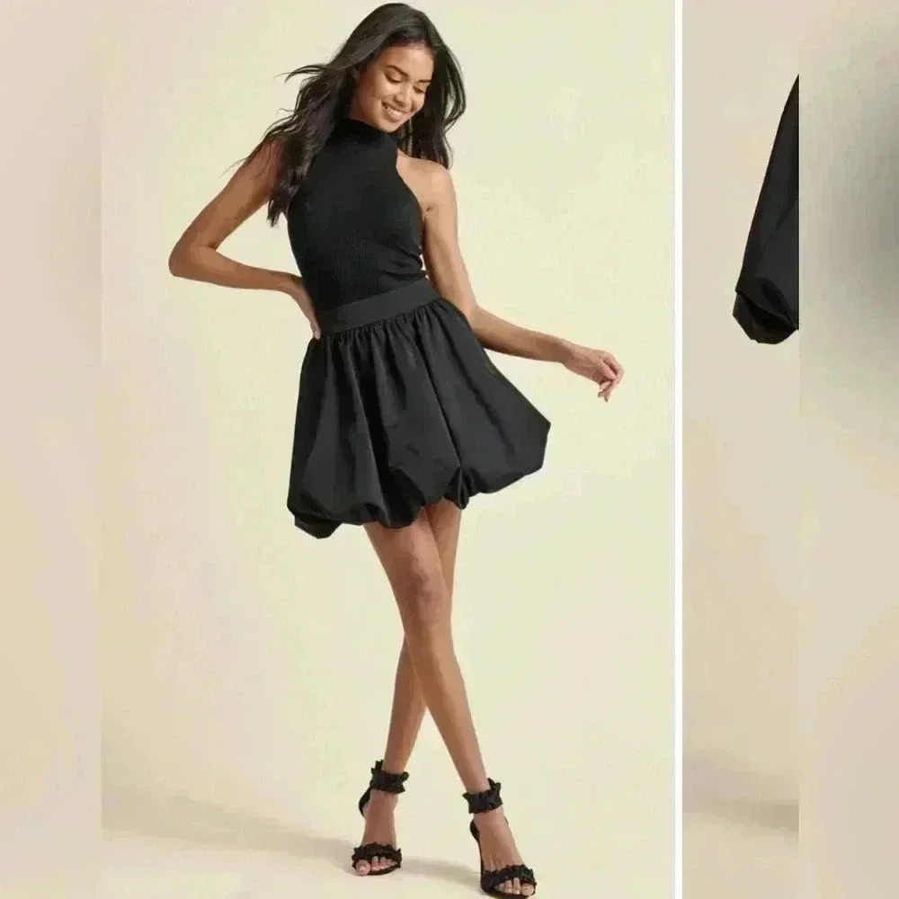 Black Pleated Taffeta Mini Bubble Skirt size 6 NWOT - Picture 13 of 14